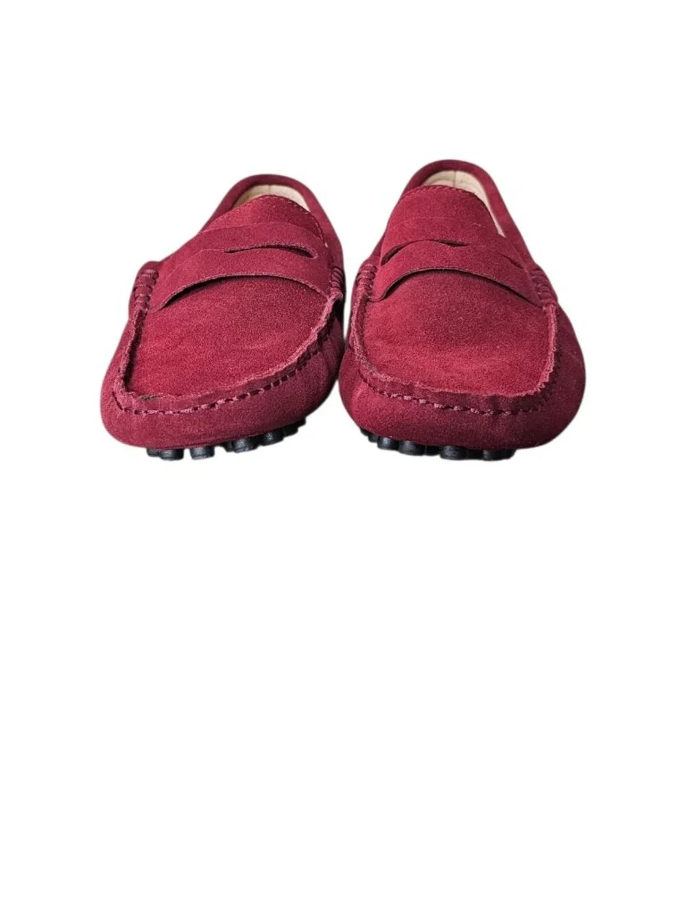 JIONS Suede Leather Driving Penny Loafers Moccasin Shoe Red Men 8.5 Women 10 New